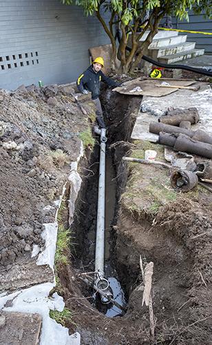 open trench sewer repair during